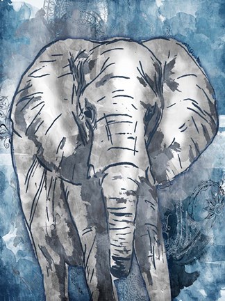 Framed Grey Blue Elephant Print