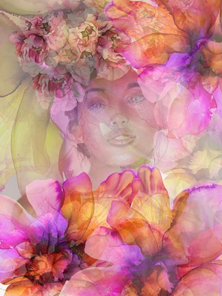 Framed Girl In Flowers Print