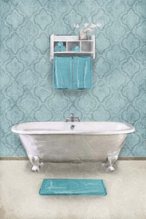 Framed Vintage Teal Bath Print