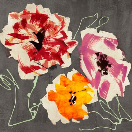 Framed Neon Flowers I (detail) Print