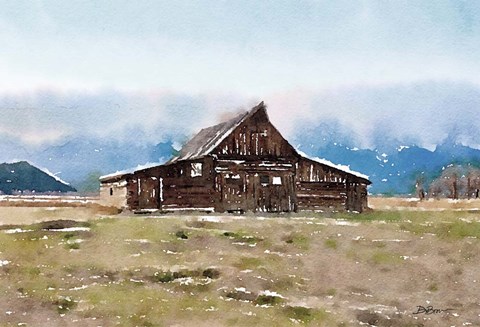 Framed Barn In The Mountains Print