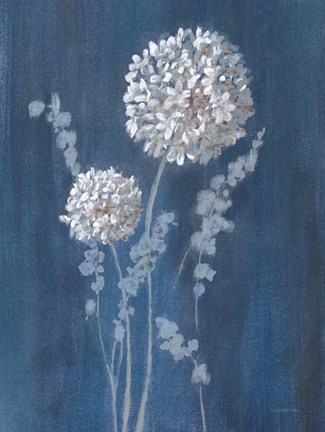 Framed Airy Blooms I Dark Blue Print