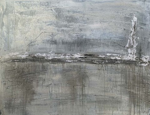 Framed Metallic Landscape with Silver Leaf Print