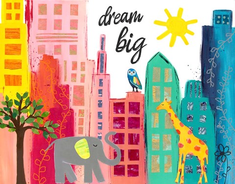 Framed Dream Big Animals in the City Print