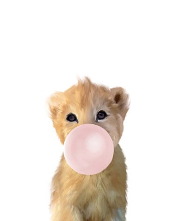 Framed Baby Lion Bubble Gum Print