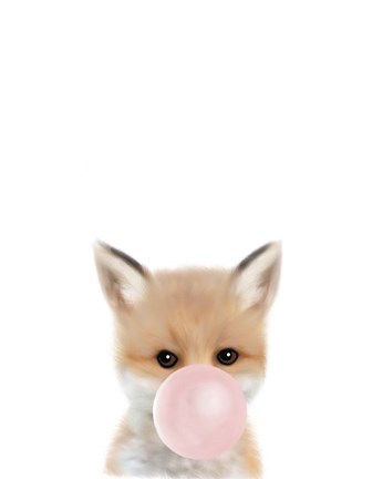 Framed Woodland Fox Bubble Gum Print