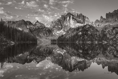 Framed Baron Lake Monte Verita Peak Sawtooh Mountains II BW Print