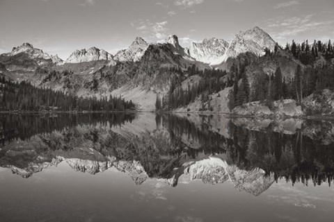 Framed Alice Lake Sawtooth Mountains Idaho BW Print