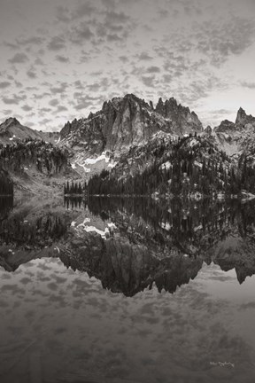 Framed Baron Lake Monte Verita Peak Sawtooh Mountains I BW Print