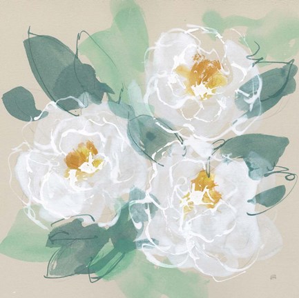 Framed Peonies on Cream II Print