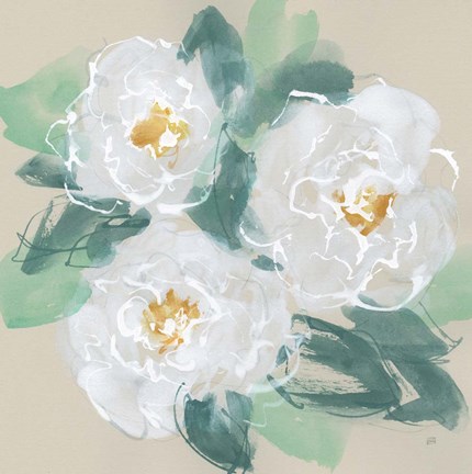 Framed Peonies on Cream I Print