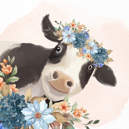 Framed Floral Cow Print