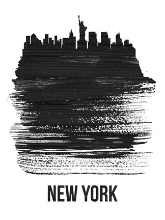 Framed New York Skyline Brush Stroke Black Print
