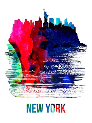 Framed New York Skyline Brush Stroke Watercolor Print
