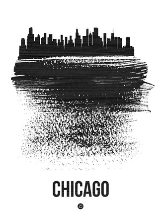 Framed Chicago Skyline Brush Stroke Black Print