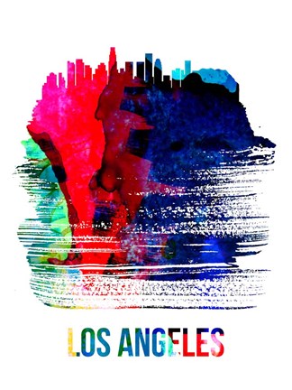Framed Los Angeles Skyline Brush Stroke Watercolor Print