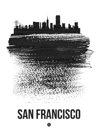 Framed San Francisco Skyline Brush Stroke Black Print