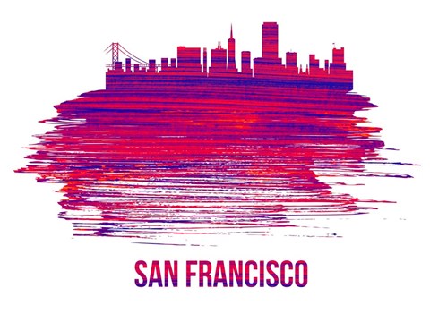 Framed San Francisco Skyline Brush Stroke Red Print