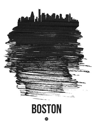 Framed Boston Skyline Brush Stroke Black Print
