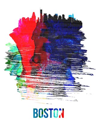 Framed Boston Skyline Brush Stroke Watercolor Print