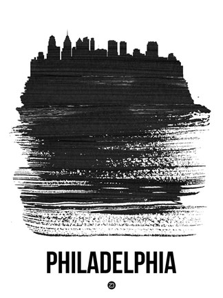 Framed Philadelphia Skyline Brush Stroke Black Print