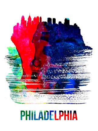 Framed Philadelphia Skyline Brush Stroke Watercolor Print