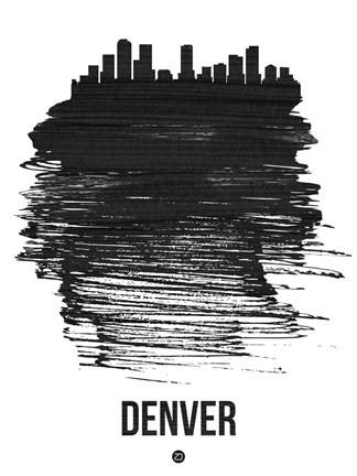 Framed Denver Skyline Brush Stroke Black Print