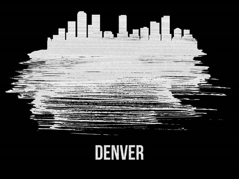 Framed Denver Skyline Brush Stroke White Print