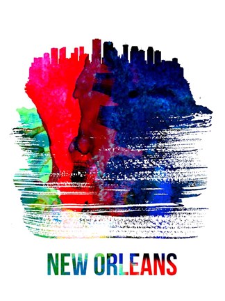 Framed New Orleans Skyline Brush Stroke Watercolor Print