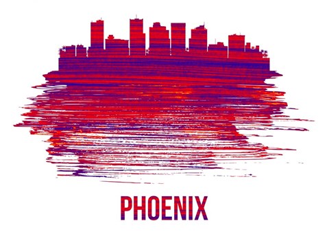 Framed Phoenix Skyline Brush Stroke Red Print