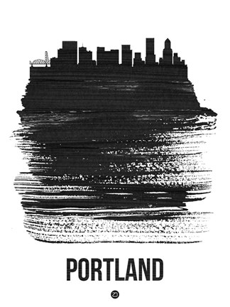 Framed Portland Skyline Brush Stroke Black Print