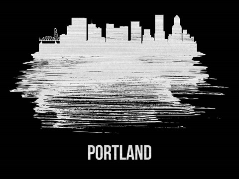 Framed Portland Skyline Brush Stroke White Print