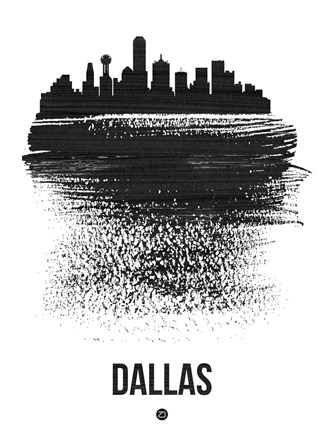 Framed Dallas Skyline Brush Stroke Black Print