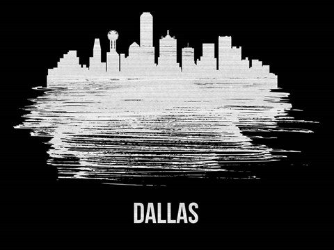 Framed Dallas Skyline Brush Stroke White Print