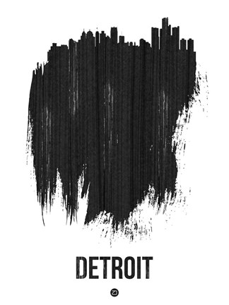 Framed Detroit Skyline Brush Stroke Black Print
