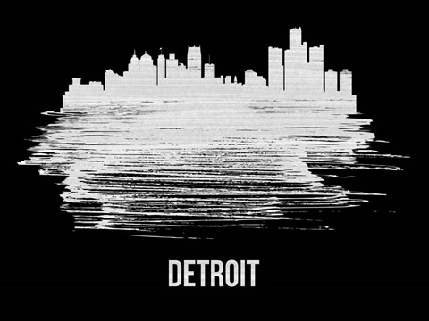 Framed Detroit Skyline Brush Stroke White Print