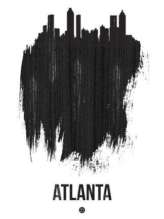 Framed Atlanta Skyline Brush Stroke Black Print