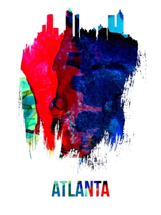 Framed Atlanta Skyline Brush Stroke Watercolor Print