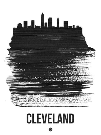 Framed Cleveland Skyline Brush Stroke Black Print