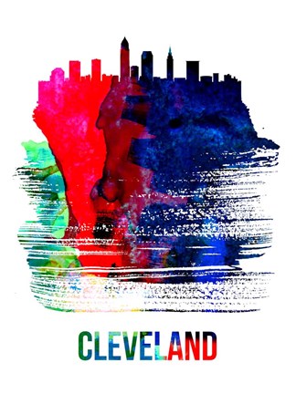 Framed Cleveland Skyline Brush Stroke Watercolor Print