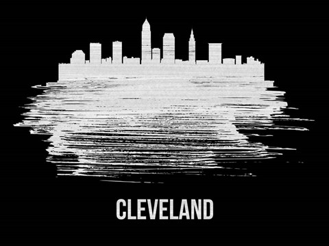 Framed Cleveland Skyline Brush Stroke White Print