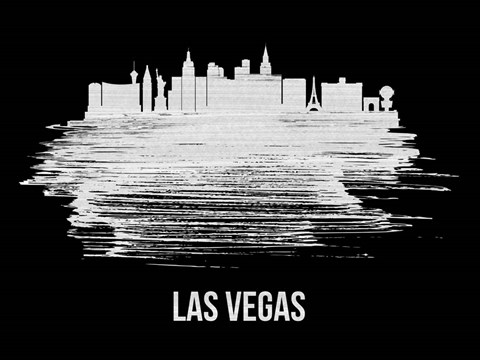 Framed Las Vegas Skyline Brush Stroke White Print