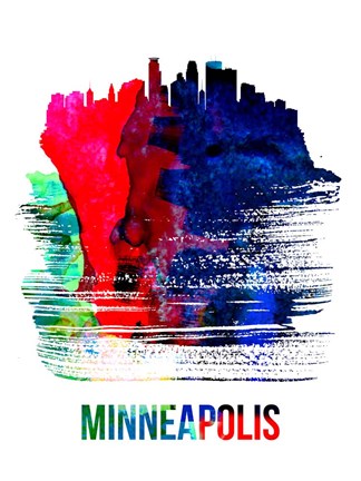 Framed Minneapolis Skyline Brush Stroke Watercolor Print