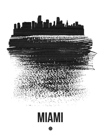 Framed Miami Skyline Brush Stroke Black Print