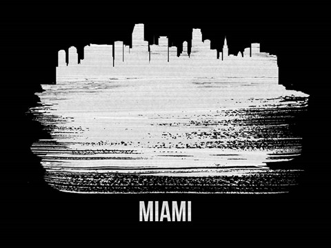 Framed Miami Skyline Brush Stroke White Print