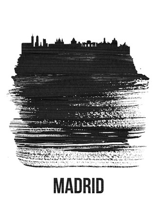 Framed Madrid Skyline Brush Stroke Black Print