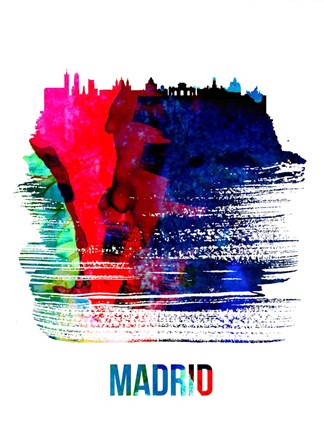 Framed Madrid Skyline Brush Stroke Watercolor Print