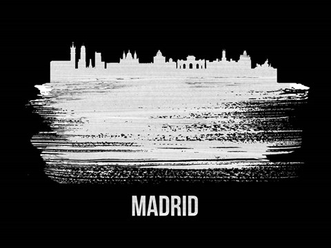 Framed Madrid Skyline Brush Stroke White Print