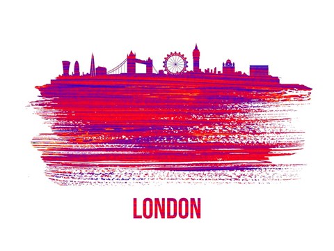 Framed London Skyline Brush Stroke Red Print