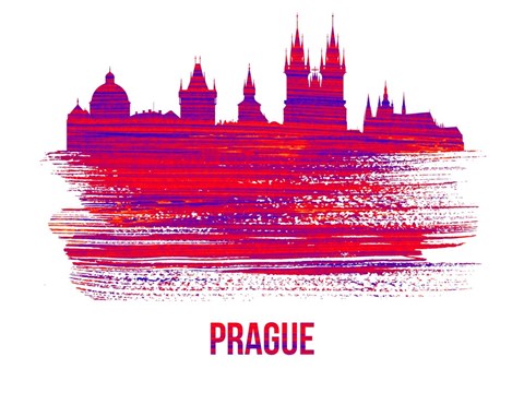 Framed Prague Skyline Brush Stroke Red Print